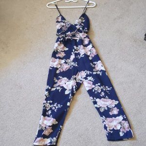 NWT Navy Floral Print Jumpsuit, Dressy summer Outfit w/spaghetti straps